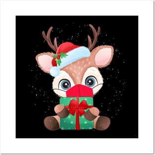 Christmas 2020 Cute Reindeer Face Mask Santa Hat Quarantine Posters and Art